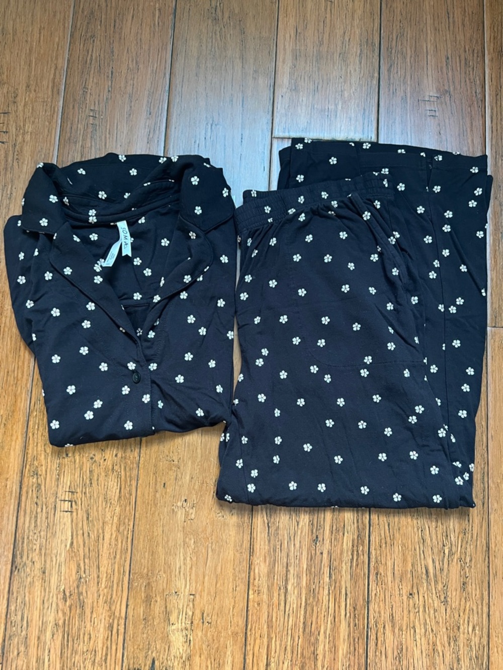 Soma Cool Nights Pajama Set Womens XS Black Flowers